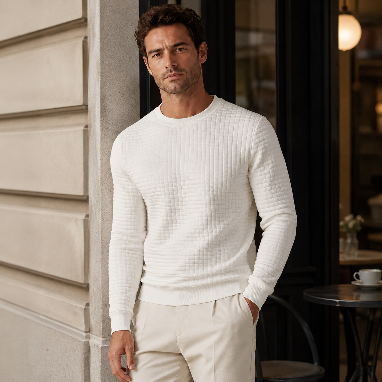 Men's Padded Jumper - Sweater with Round Neck and Long Sleeves