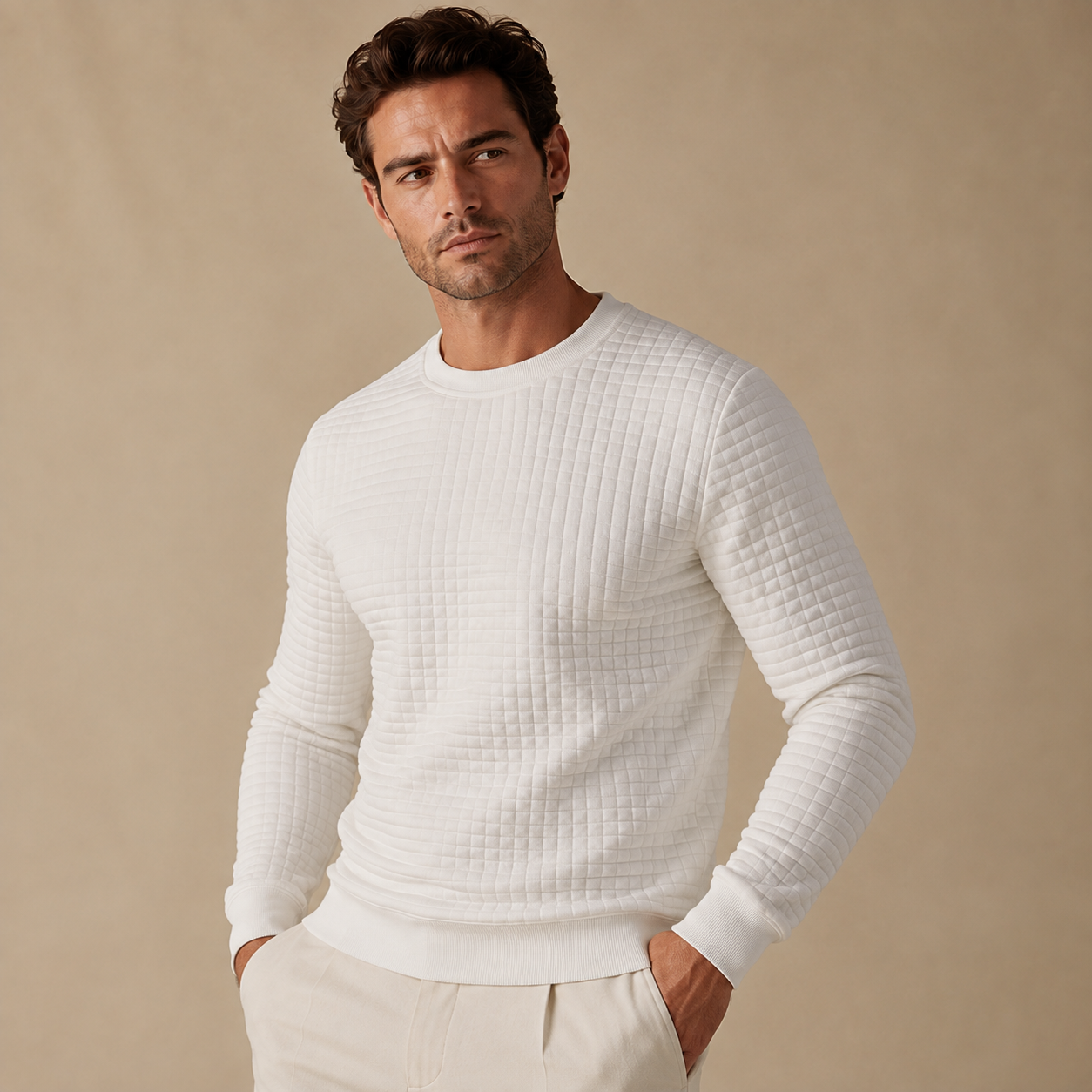 Men's Padded Jumper - Sweater with Round Neck and Long Sleeves