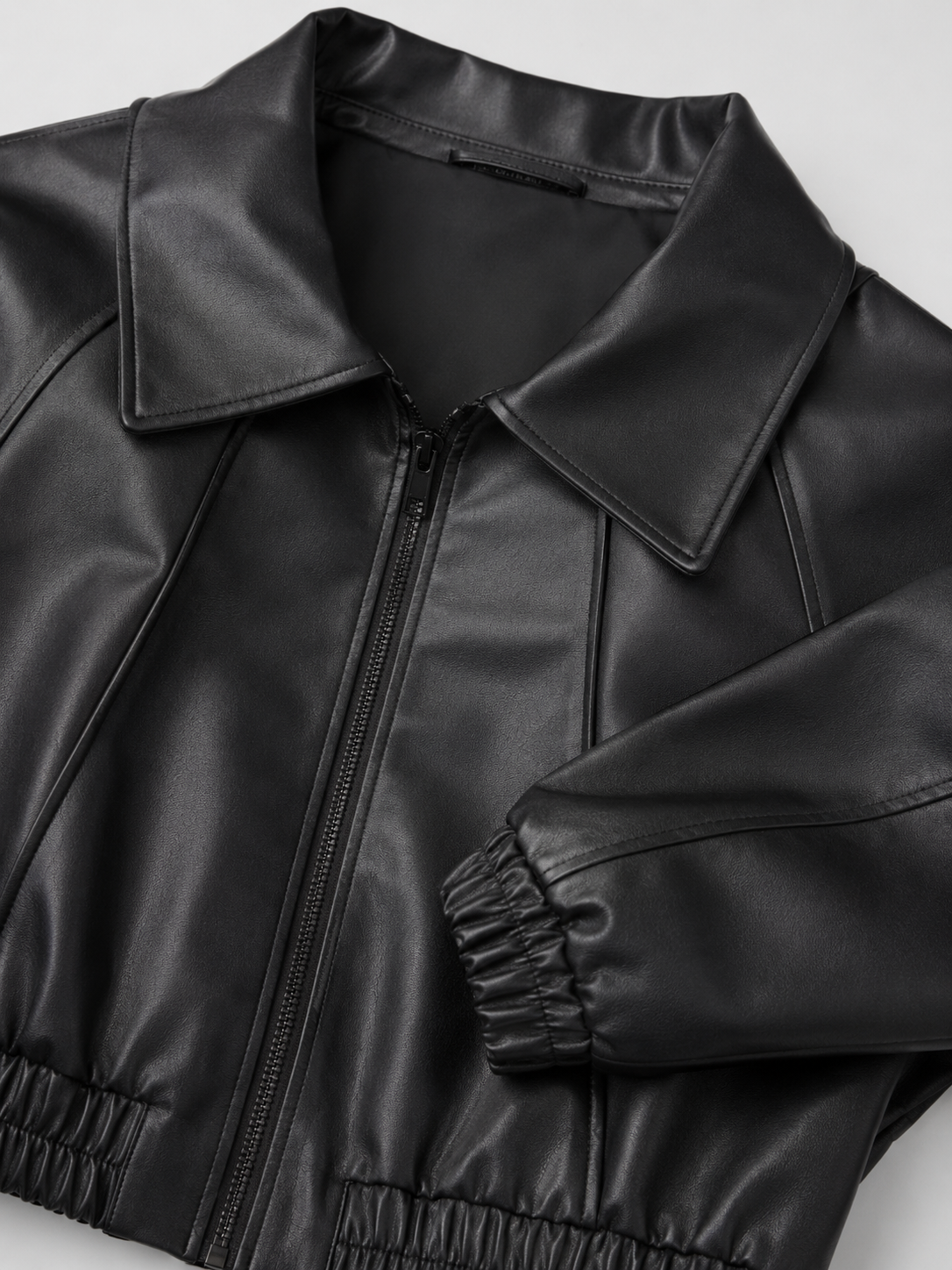 Short Synthetic Leather Biker Jacket with Zip for Women