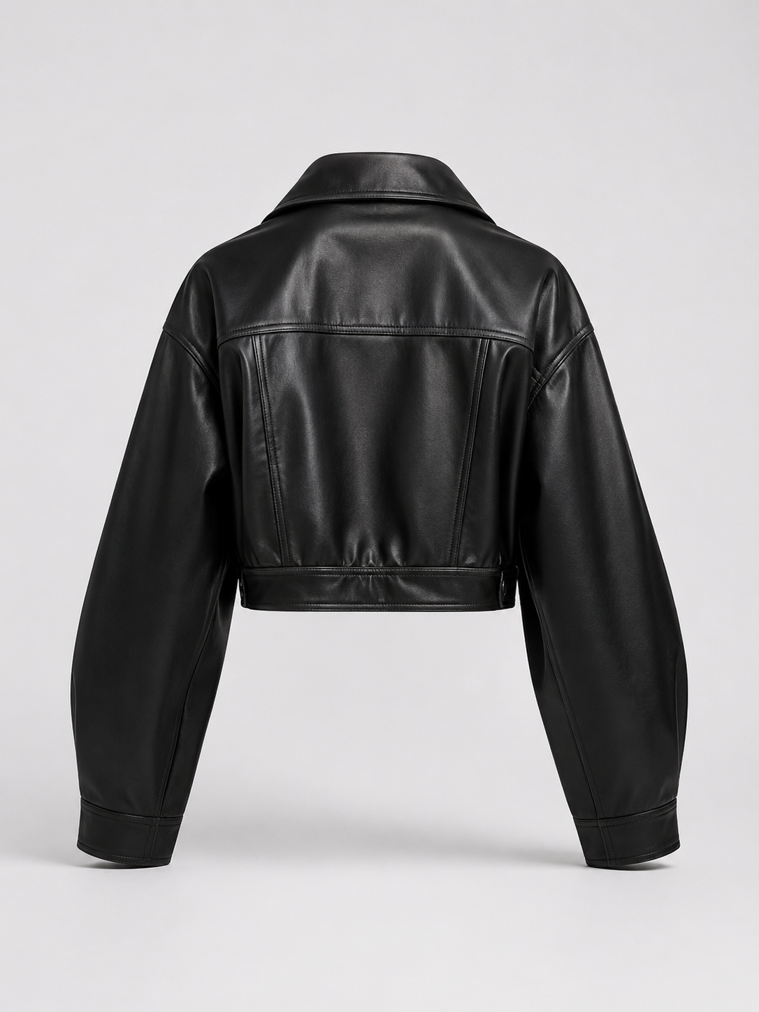 Short Synthetic Leather Biker Jacket with Zip for Women