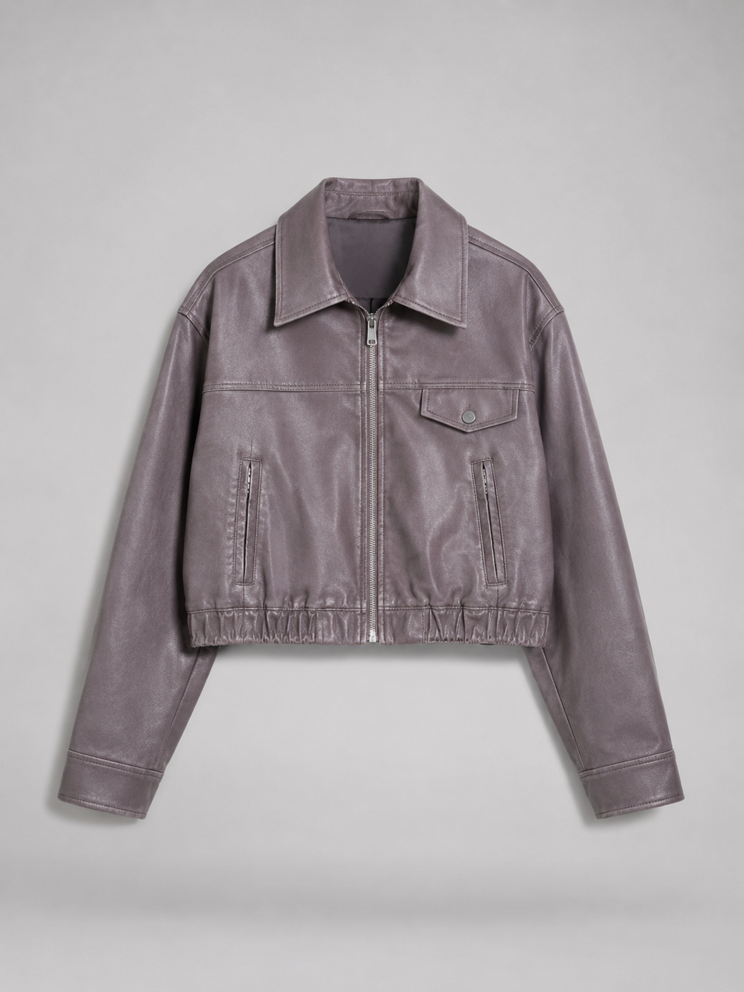 Washed Synthetic Leather Short Trucker Jacket for Women