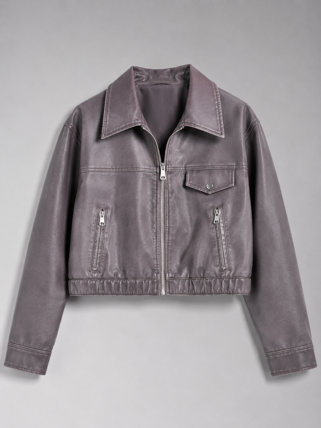 Washed Synthetic Leather Short Trucker Jacket for Women