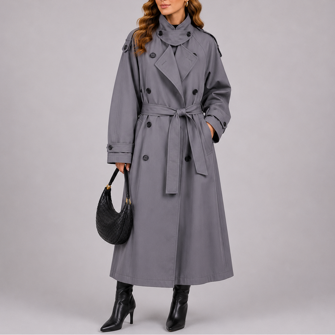 Women's Tailored Trench Coat with Waist Belt