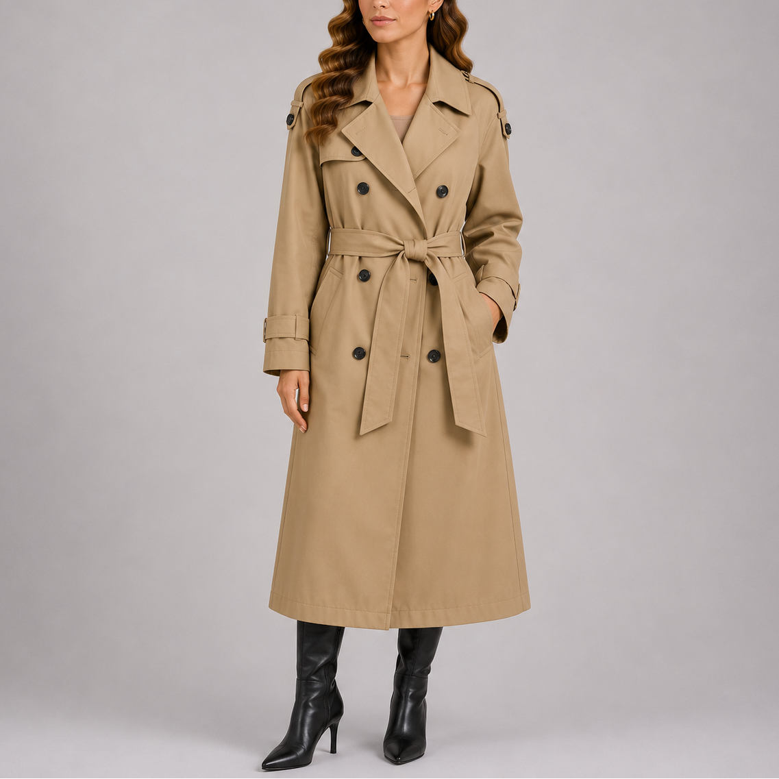 Women's Tailored Trench Coat with Waist Belt