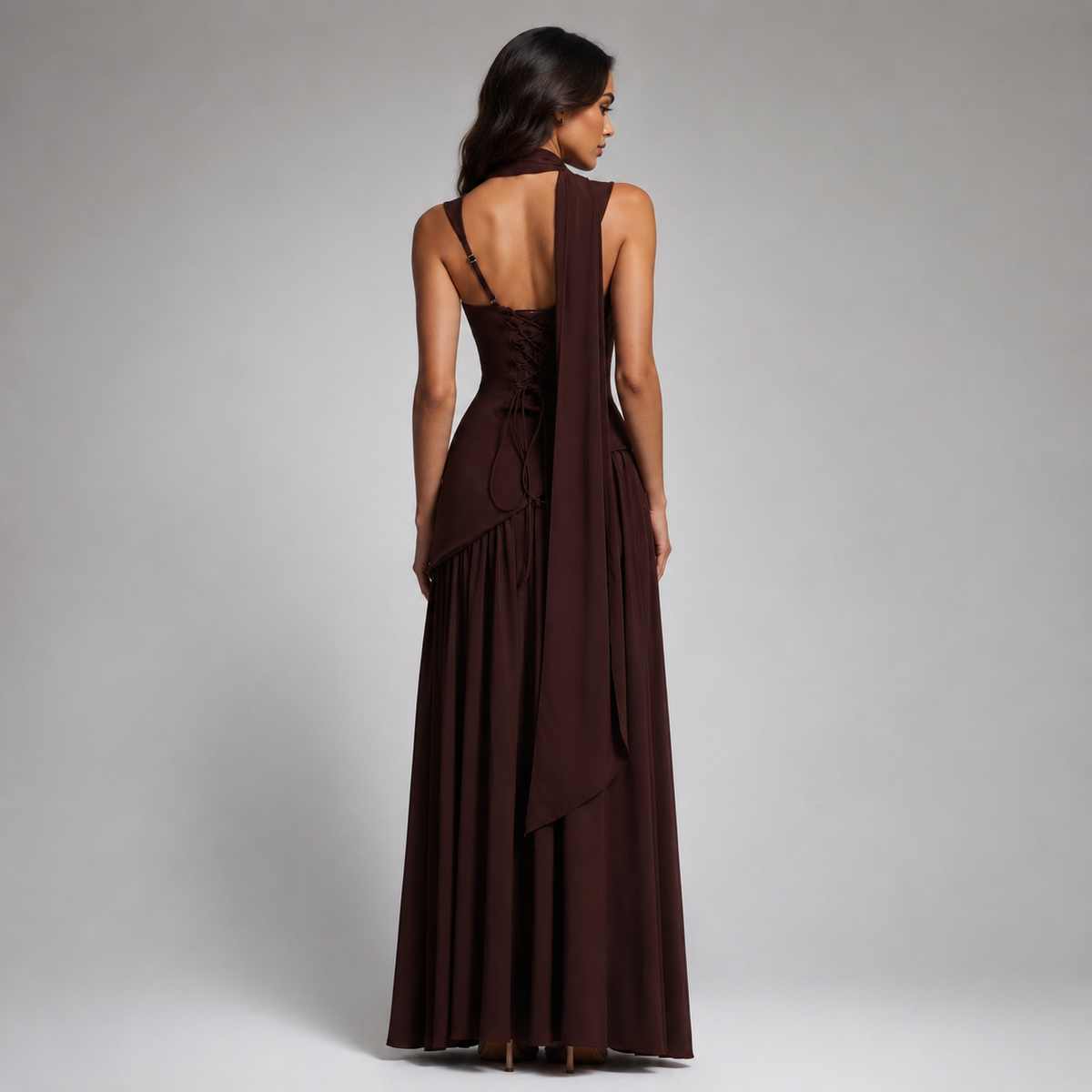 Women's Satin-Look Maxi Dress – Draped Skirt & Side Slit