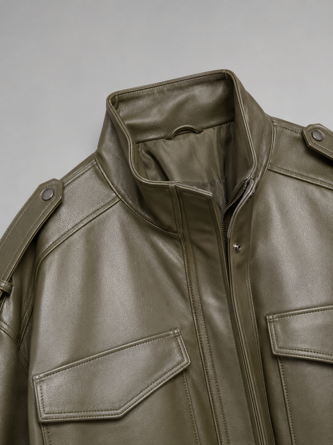 Short Utility Jacket in Synthetic Leather for Women