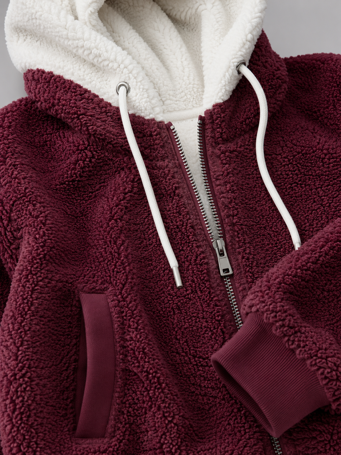 Padded Hooded Jacket with Sherpa Lining for Women