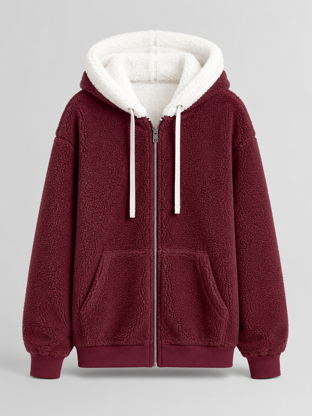 Padded Hooded Jacket with Sherpa Lining for Women