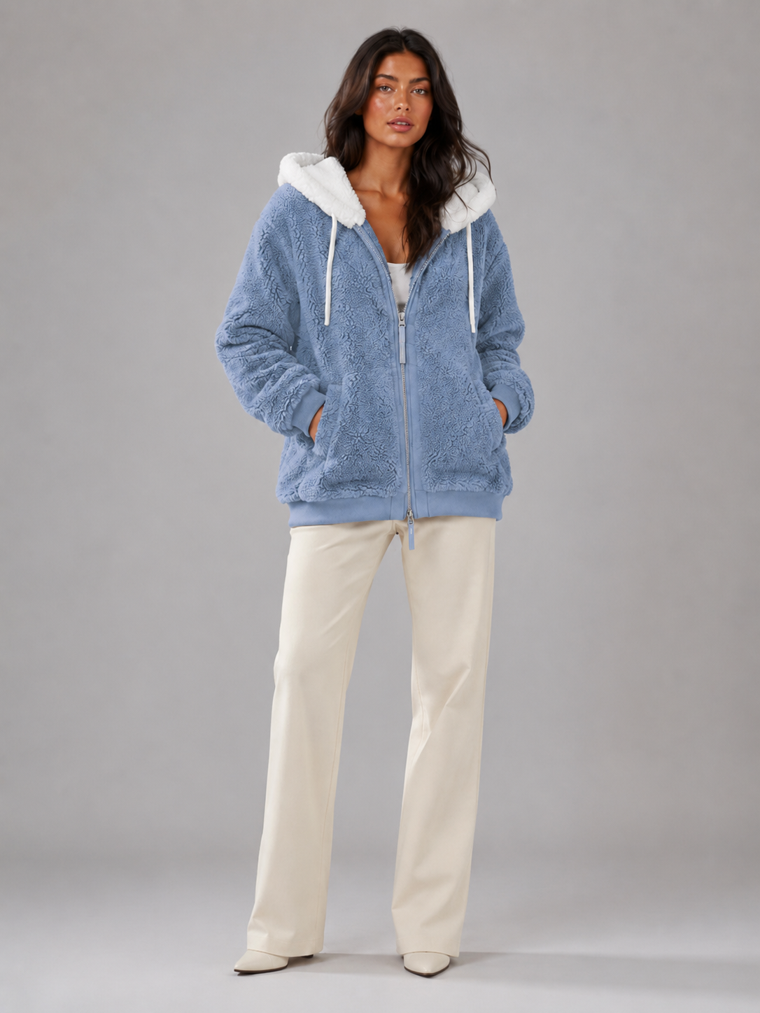 Padded Hooded Jacket with Sherpa Lining for Women
