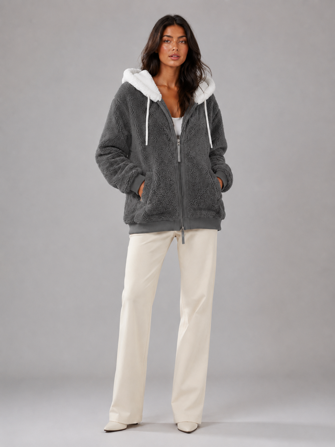 Padded Hooded Jacket with Sherpa Lining for Women
