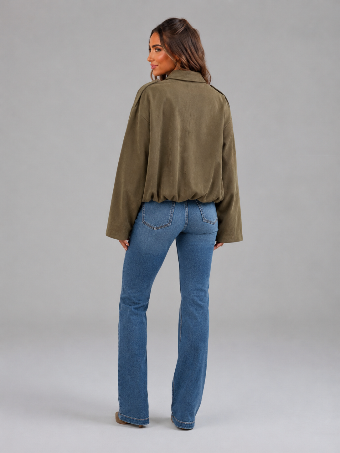 Oversized Synthetic Suede Shirt Jacket for Women Autumn