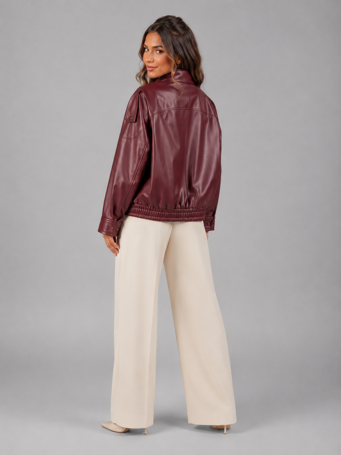 Women's Faux Leather Bomber Jacket for Autumn