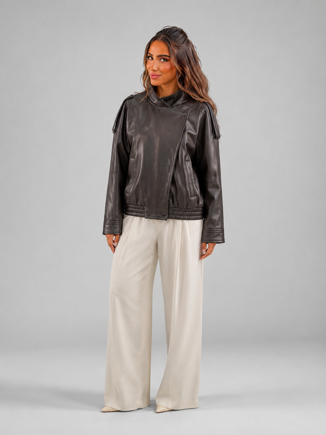 Women's Faux Leather Bomber Jacket for Autumn