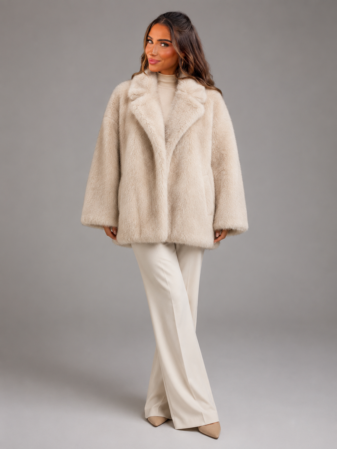 Oversized Synthetic Fur Coat for Women Autumn