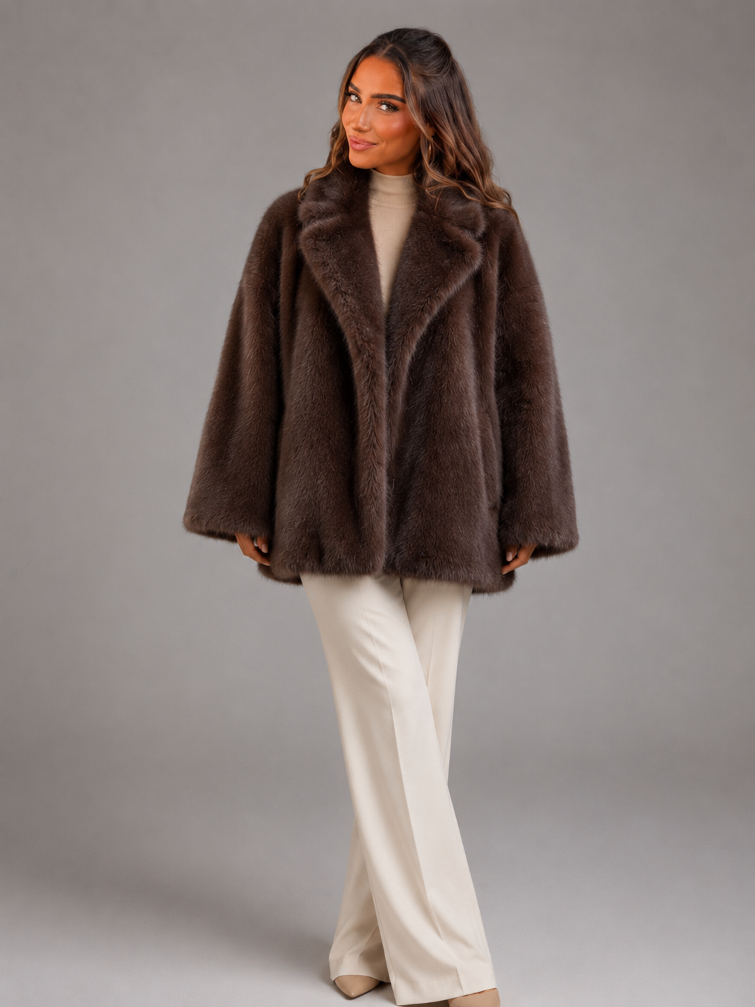 Oversized Synthetic Fur Coat for Women Autumn