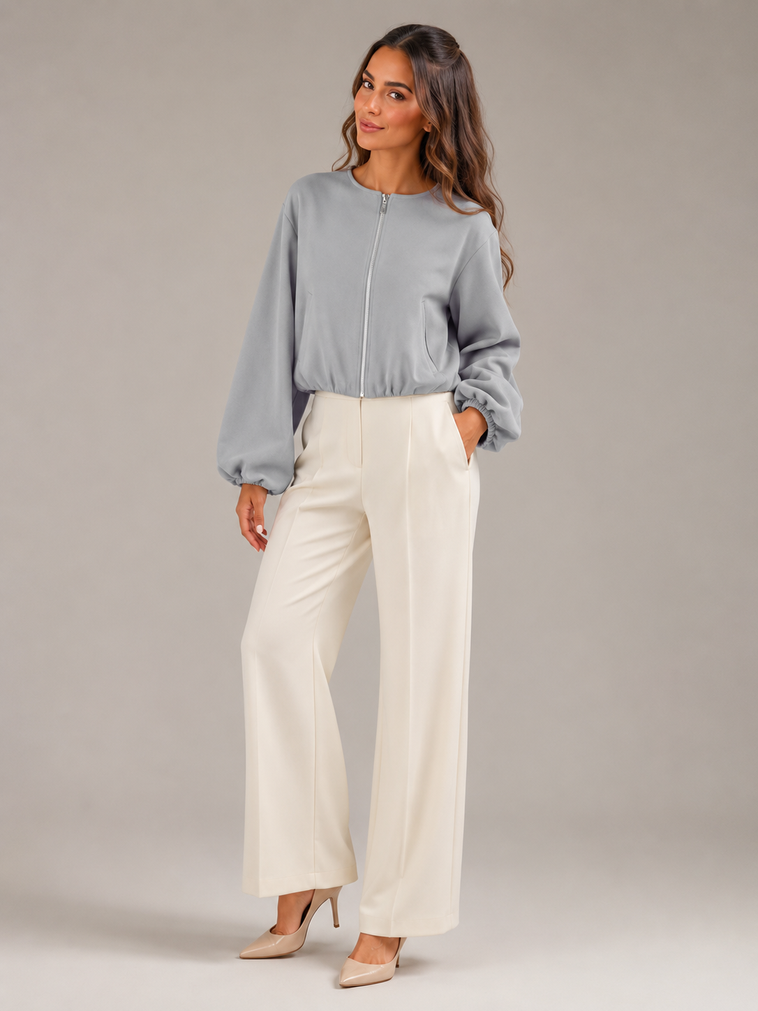 Short zip bomber jacket for women