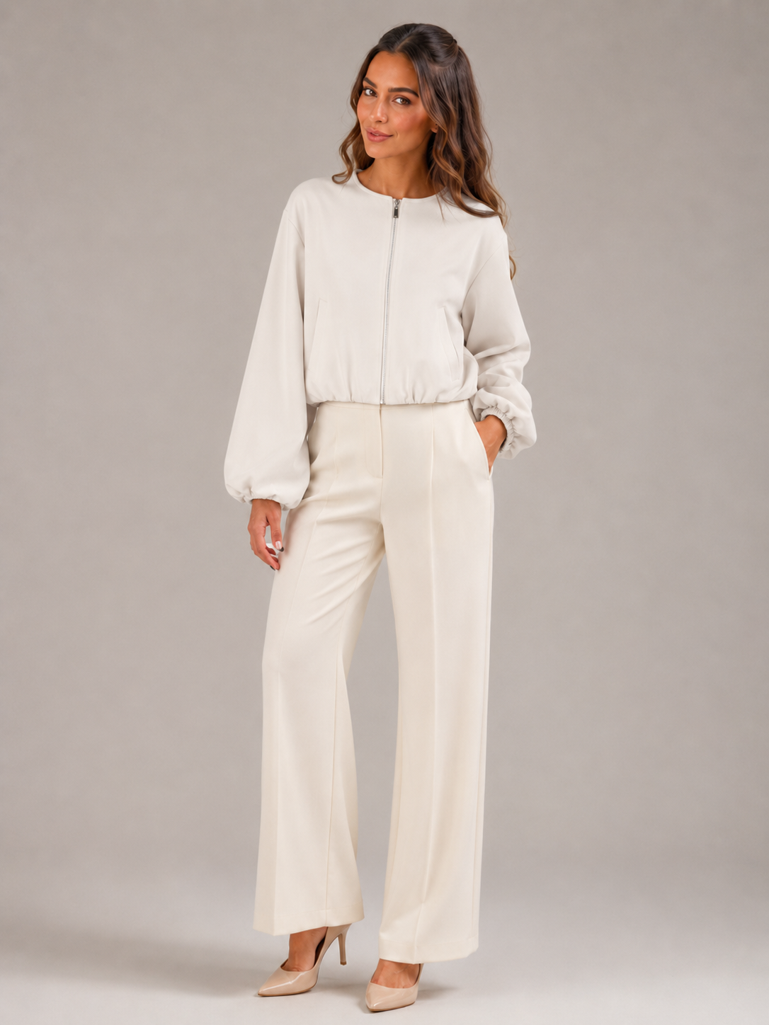 Short zip bomber jacket for women