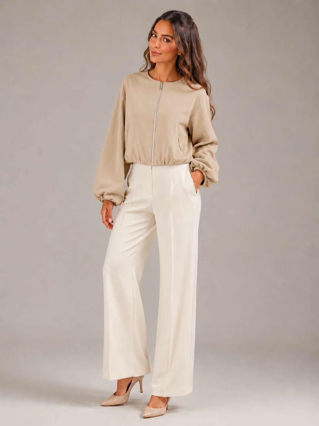 Short zip bomber jacket for women