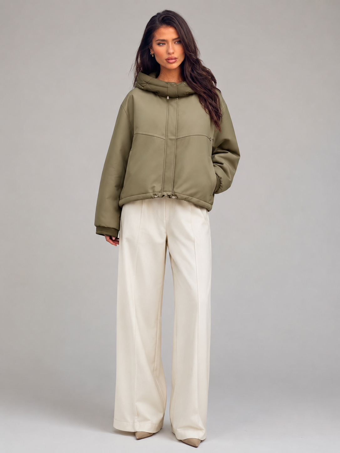 Green Padded Hooded Jacket for Women