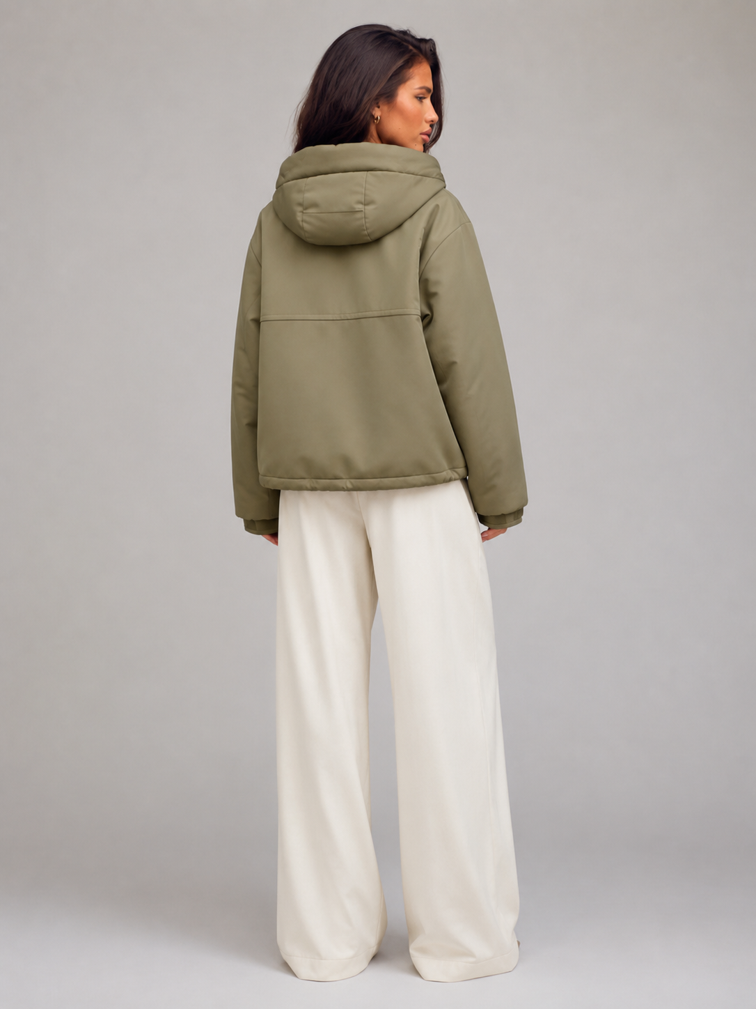 Green Padded Hooded Jacket for Women