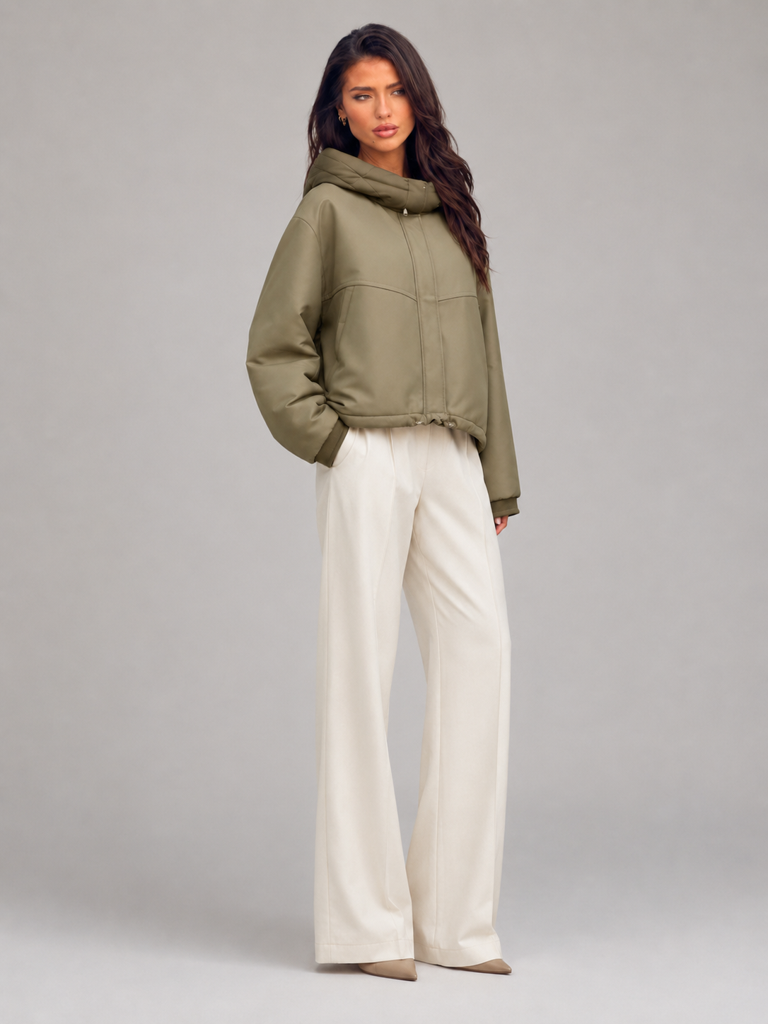 Green Padded Hooded Jacket for Women