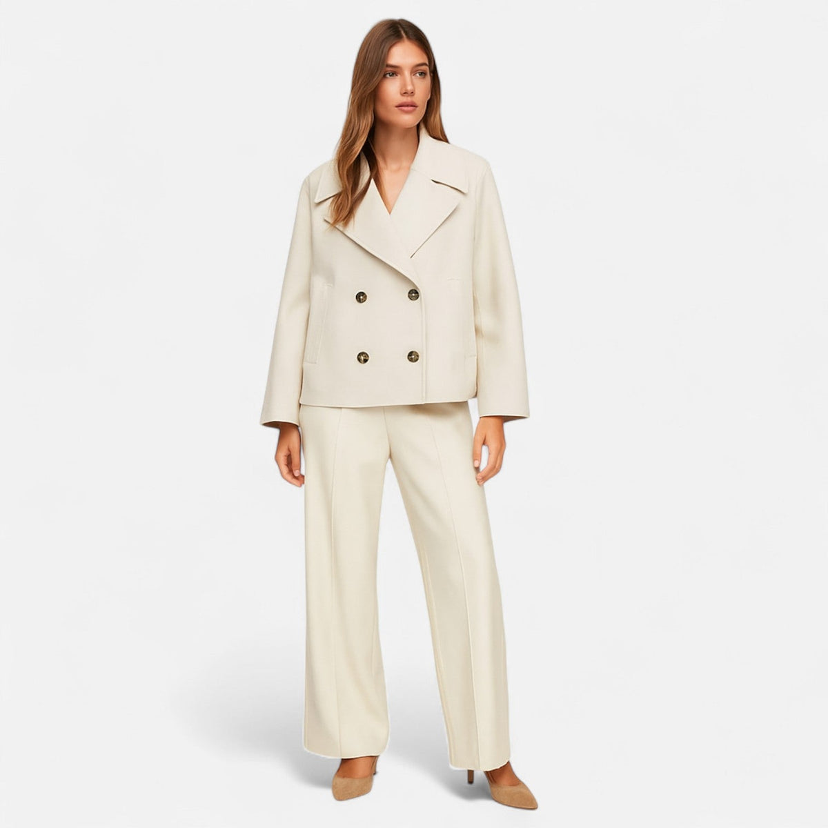 Women's Tailored Minimalist Jacket – Structured Wool Blend Design