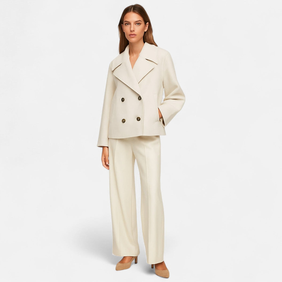 Women's Tailored Minimalist Jacket – Structured Wool Blend Design