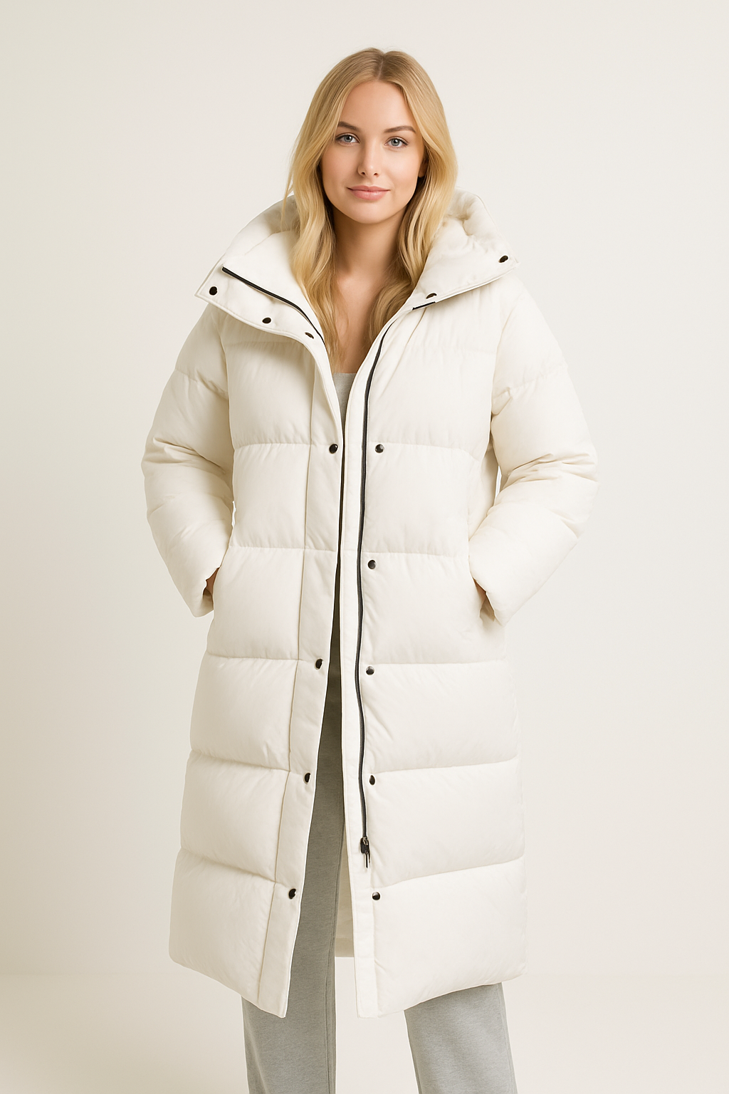 Long Quilted Puffer Jacket for Women with Hood - Winter