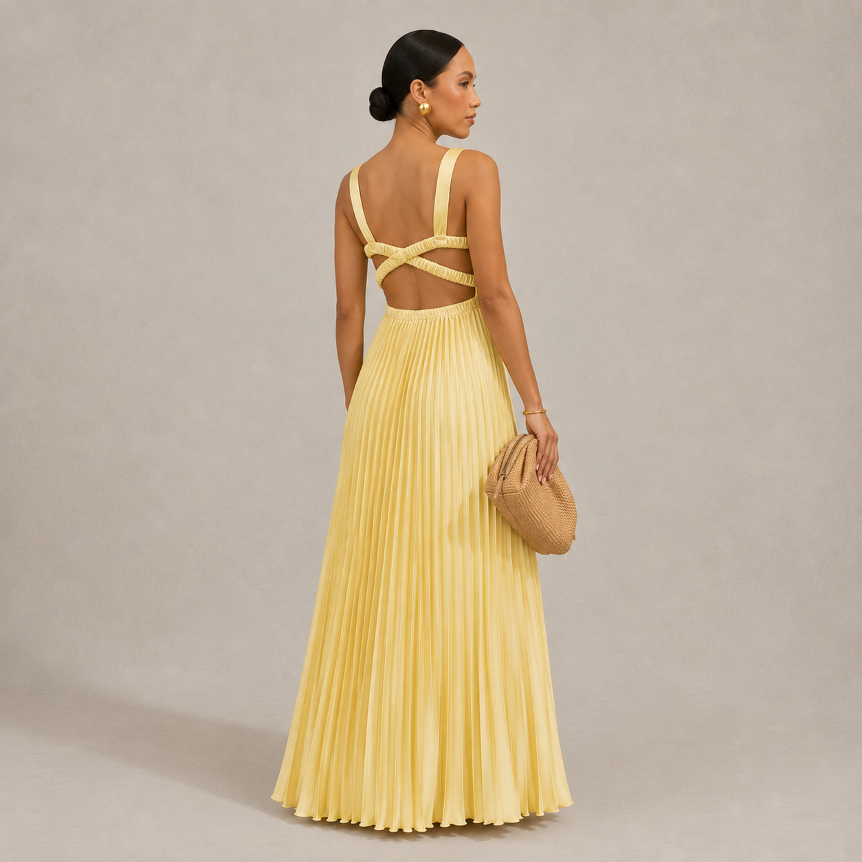 Women's Wedding Guest Dresses Pleated Maxi Dress V-Neck