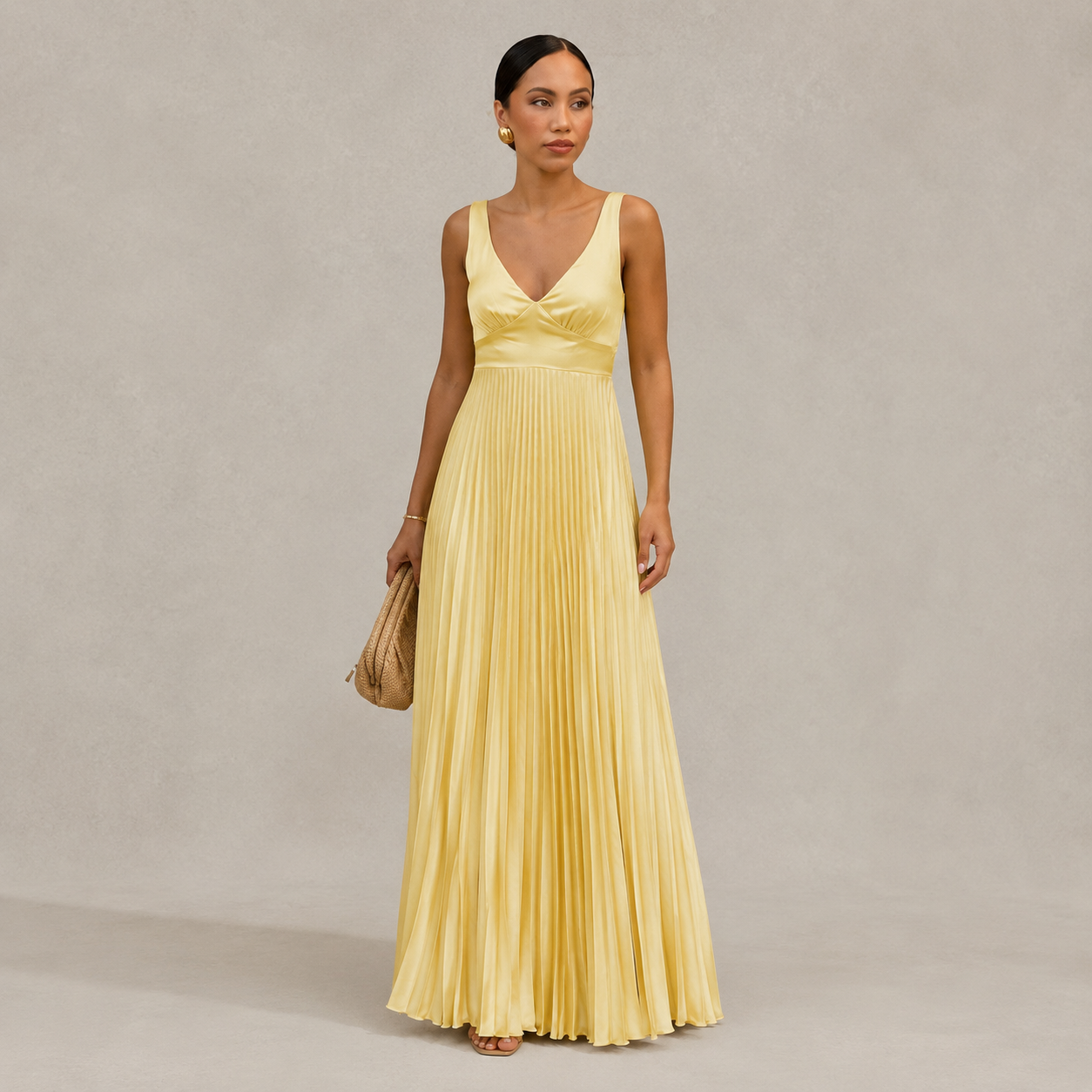 Women's Wedding Guest Dresses Pleated Maxi Dress V-Neck