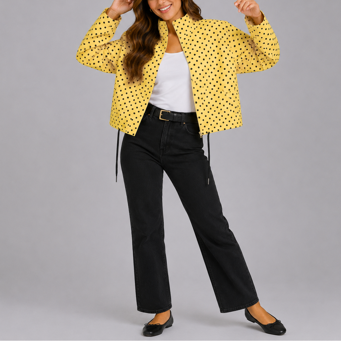 Women's Casual Polka Dot Bomber Jacket