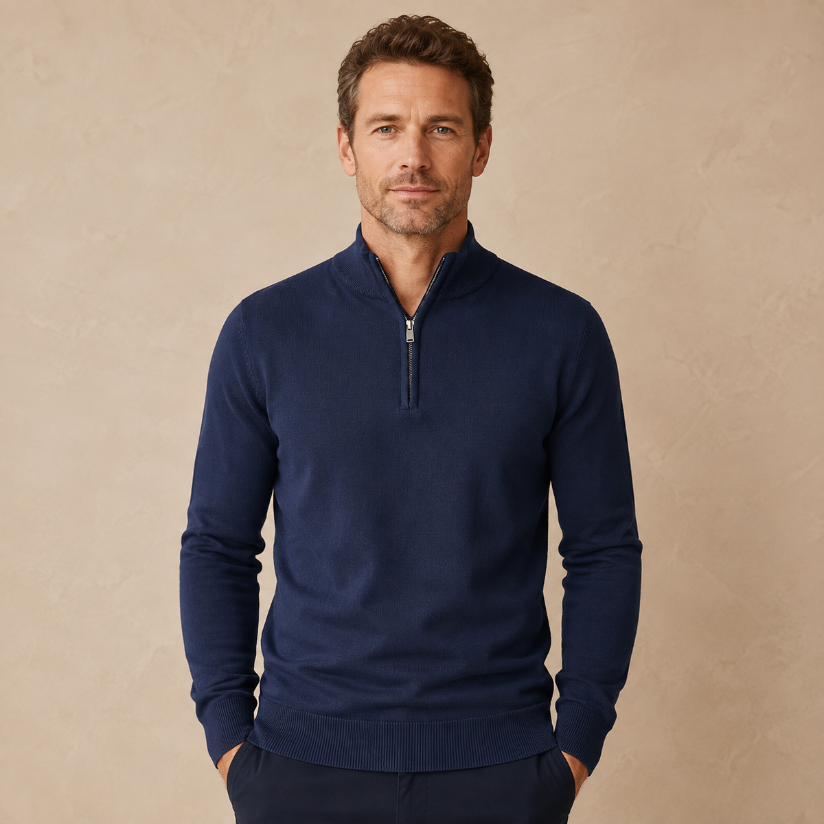 Men's Half Zip Jumper - Pullover with Zip and High Collar
