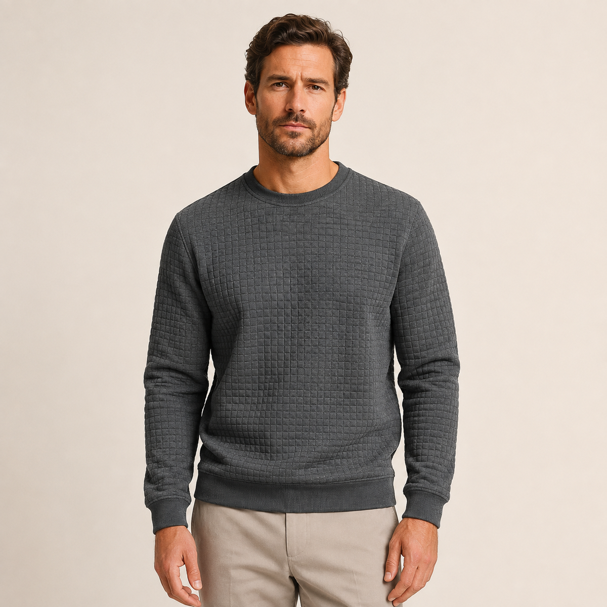 Men's Padded Jumper - Sweater with Round Neck and Long Sleeves
