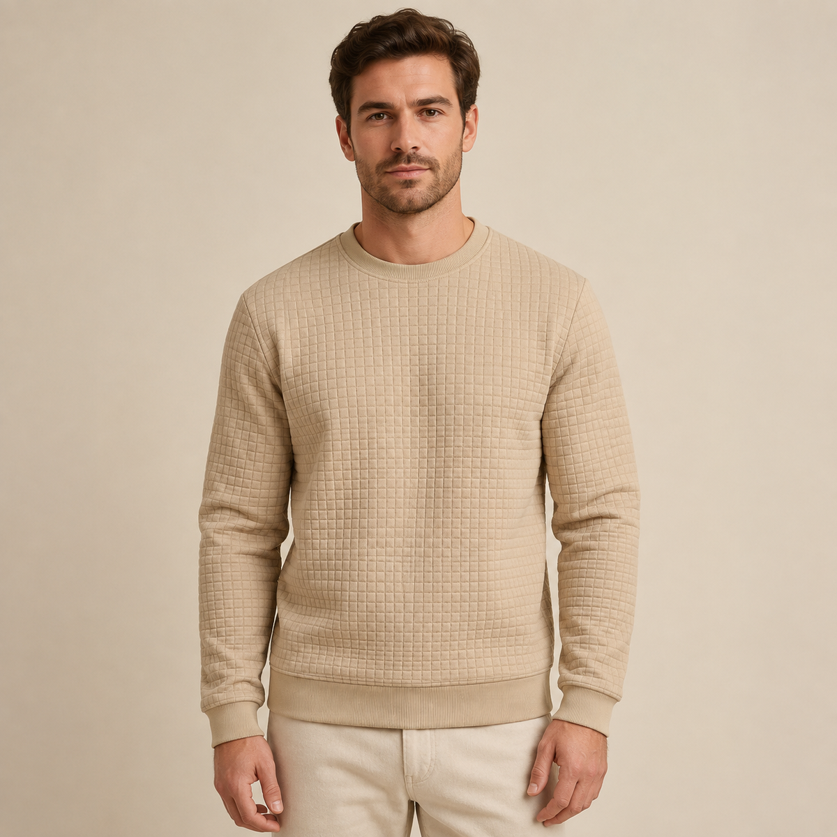 Men's Padded Jumper - Sweater with Round Neck and Long Sleeves
