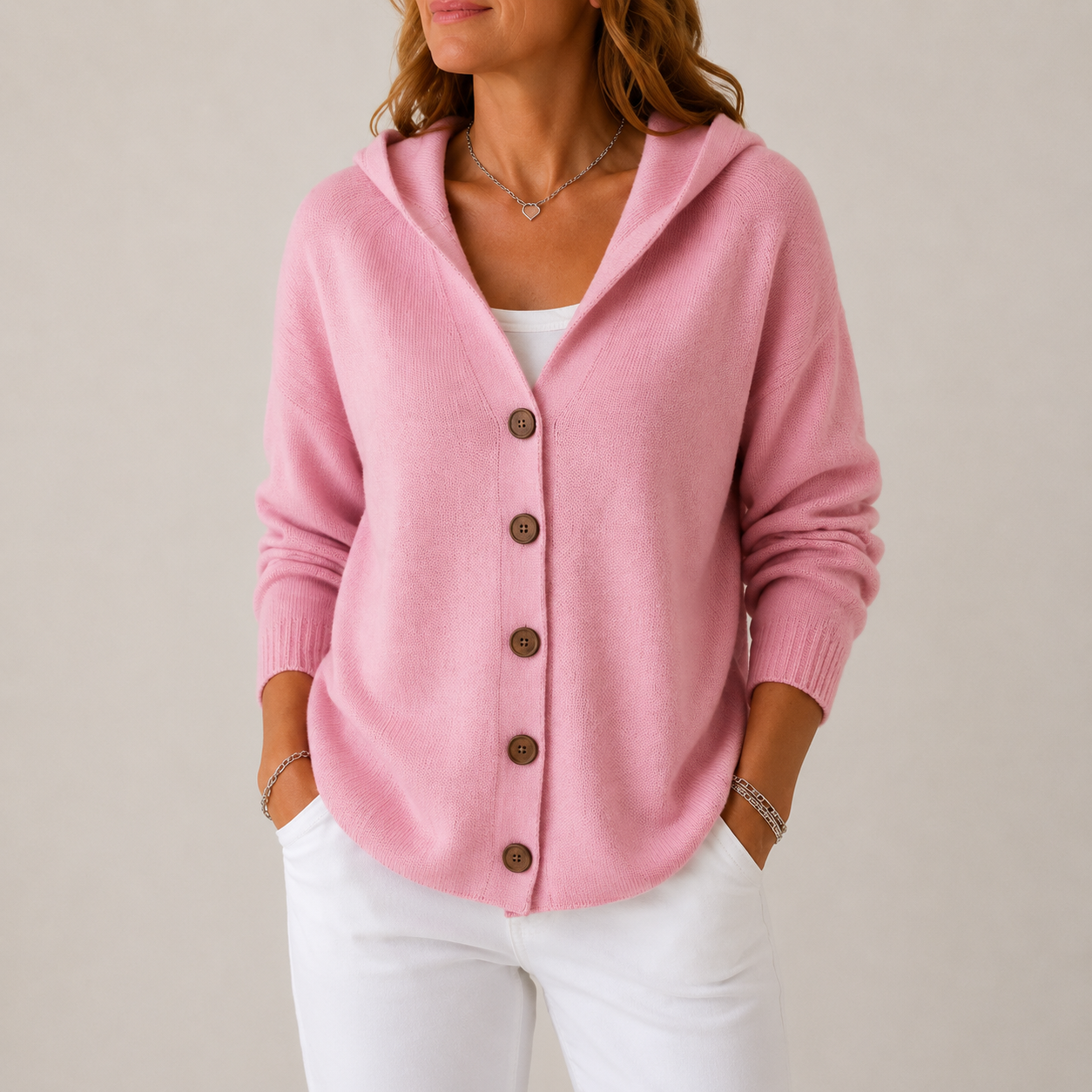 Women’s Hooded Button Cardigan – Soft Relaxed Knit