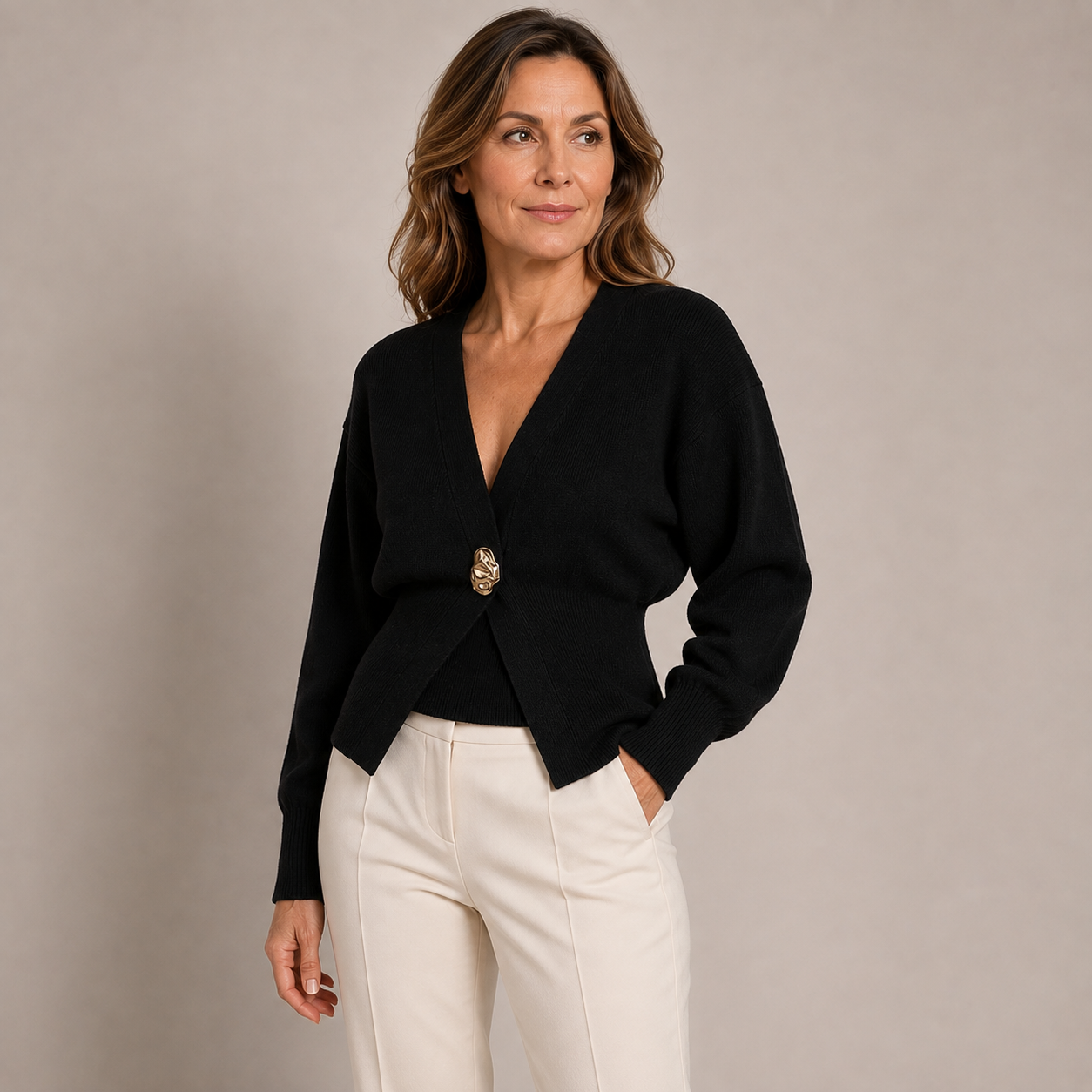 Women's Gold-Button Knitted Cardigan - Structured Fit