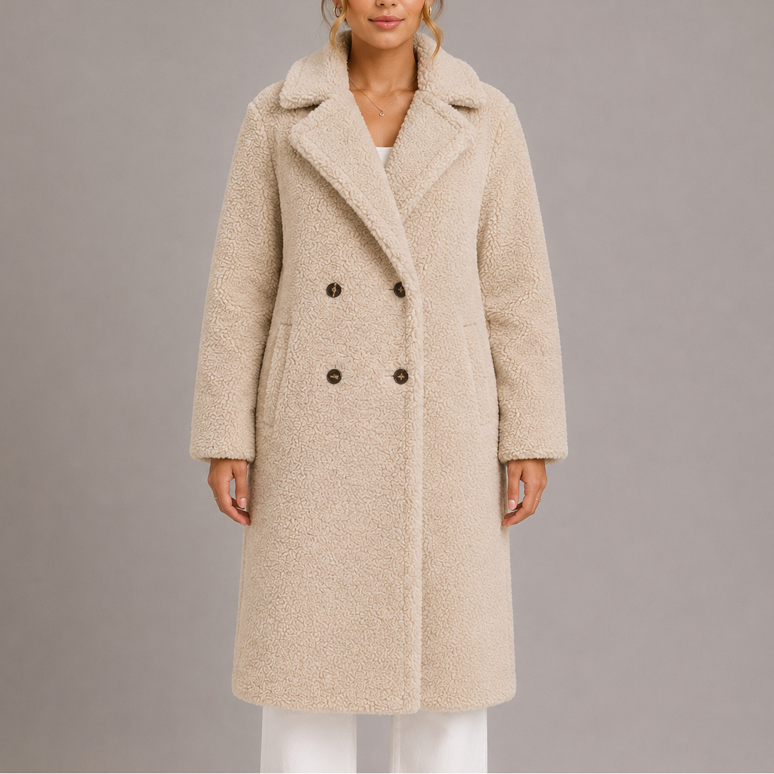 Women's Teddy Coat | Long Double-Breasted Faux Fur Winter Coat