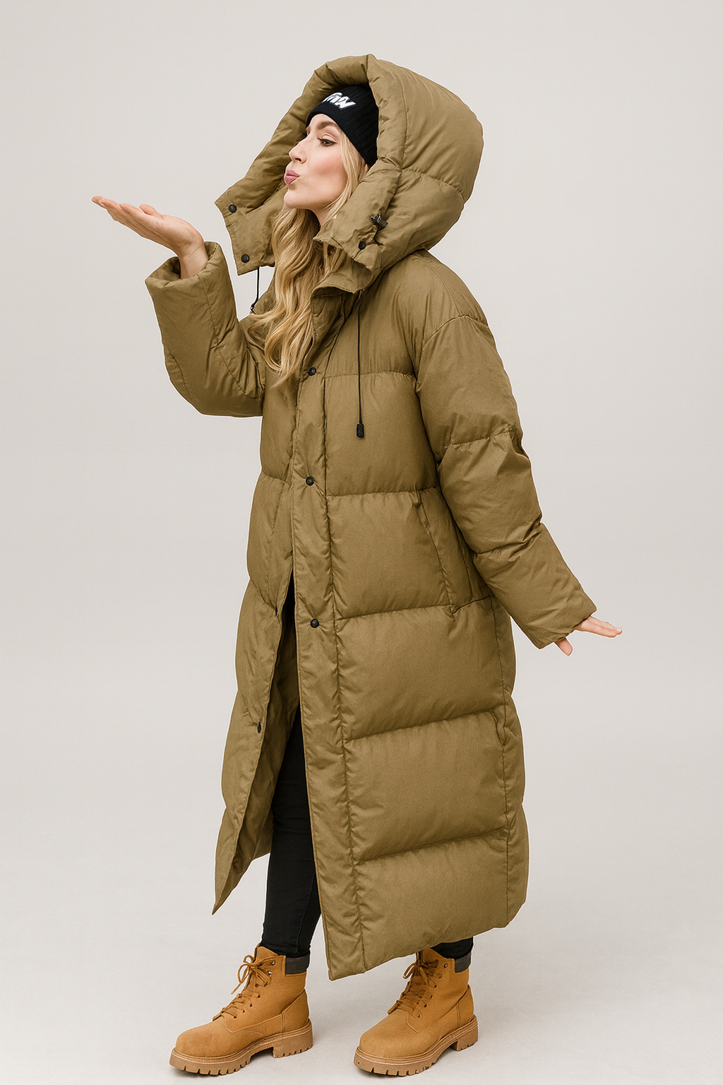 Long Quilted Puffer Jacket for Women with Hood - Winter