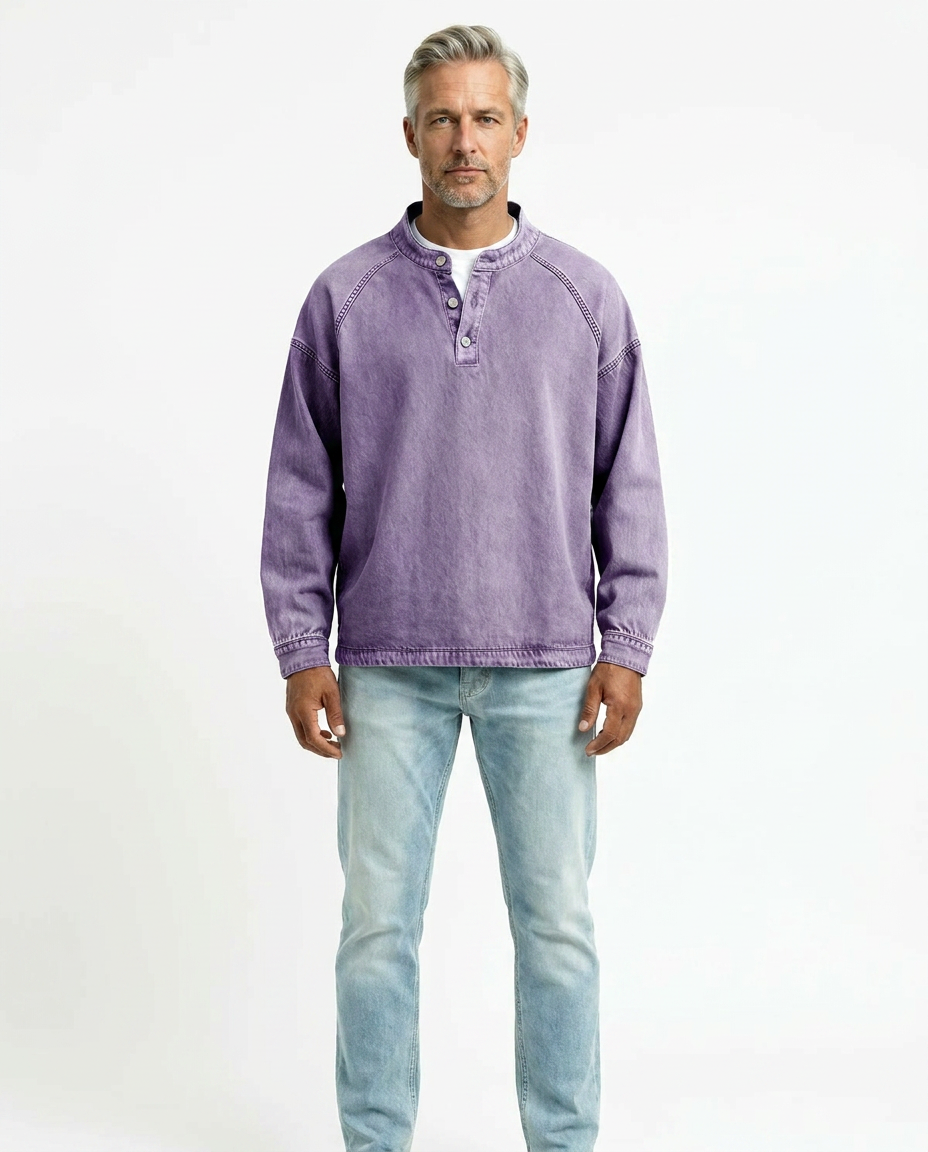 Men’s Vintage Henley Long Sleeve Shirt – Relaxed Faded Look