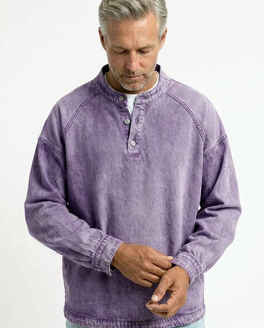 Men’s Vintage Henley Long Sleeve Shirt – Relaxed Faded Look