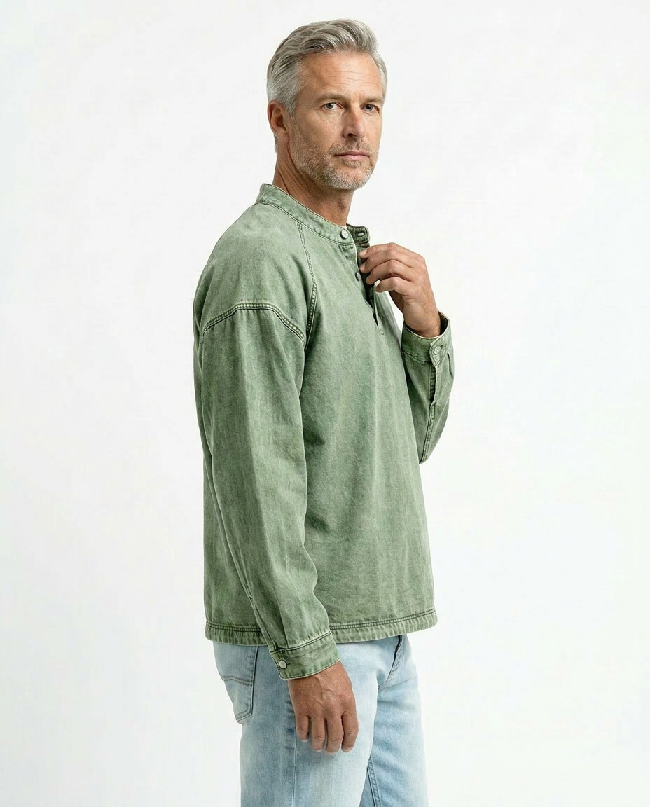Men’s Vintage Henley Long Sleeve Shirt – Relaxed Faded Look