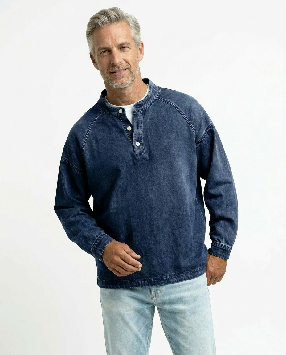 Men’s Vintage Henley Long Sleeve Shirt – Relaxed Faded Look