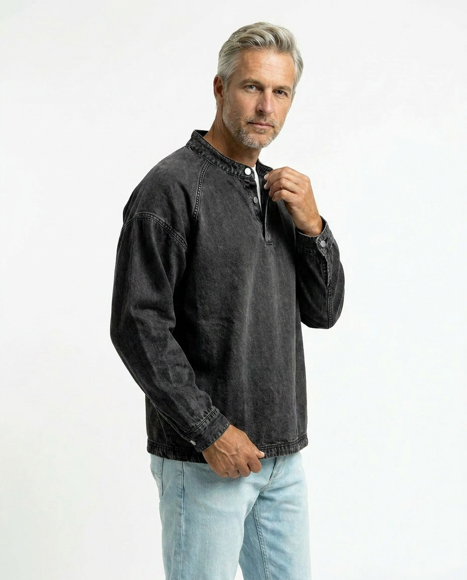Men’s Vintage Henley Long Sleeve Shirt – Relaxed Faded Look