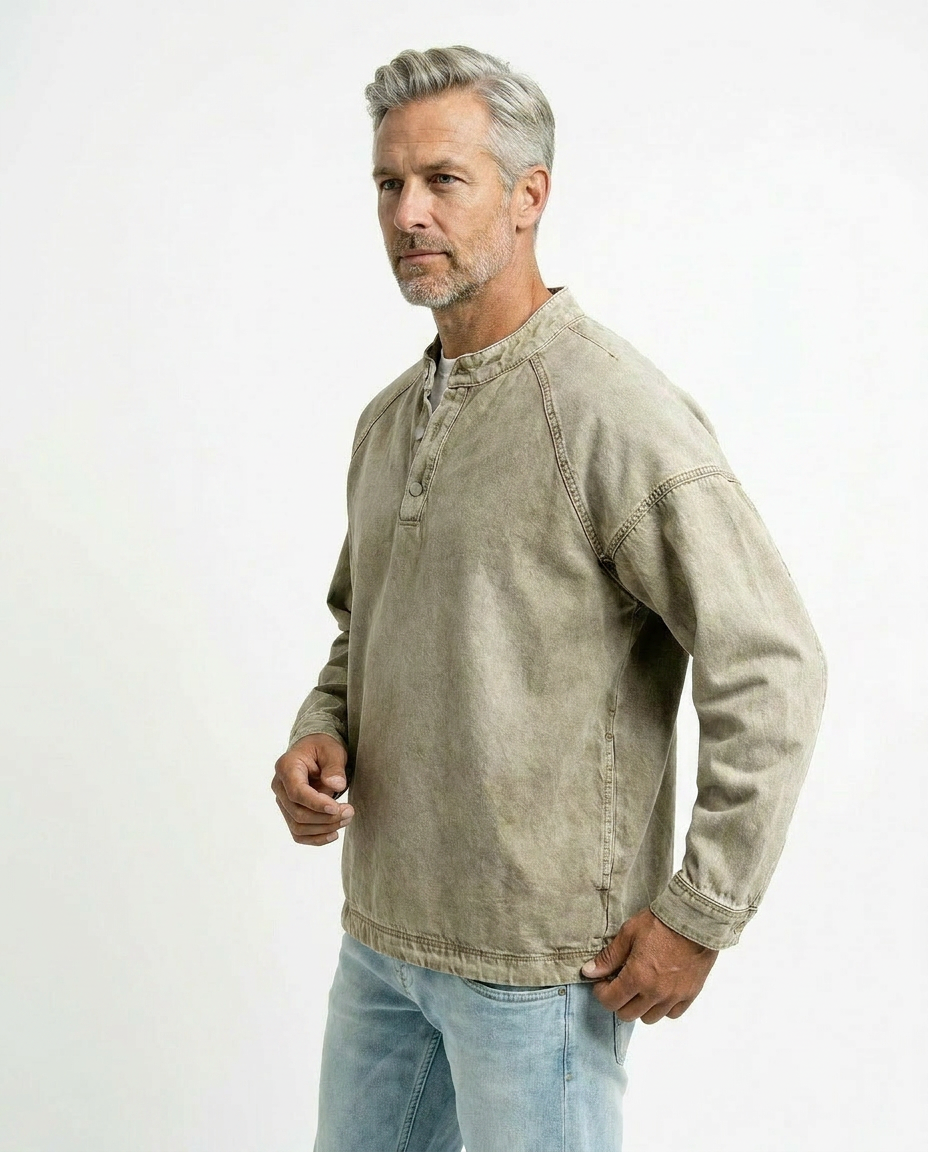 Men’s Vintage Henley Long Sleeve Shirt – Relaxed Faded Look