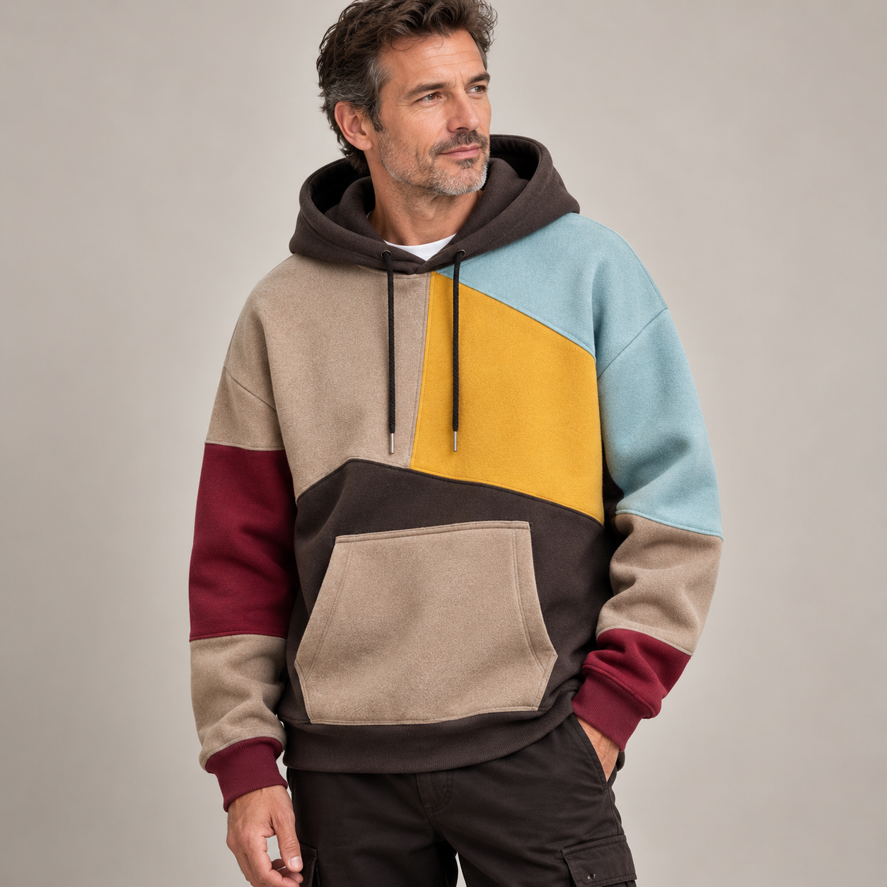 Men's Colour Block Hoodie - Casual Pullover