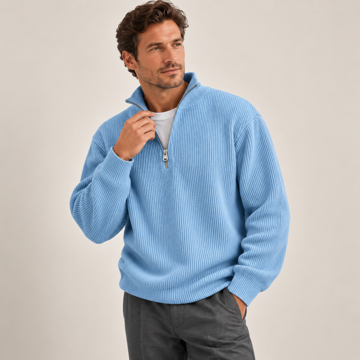 Men's Half-Zip Knitted Jumper - Relaxed Fit