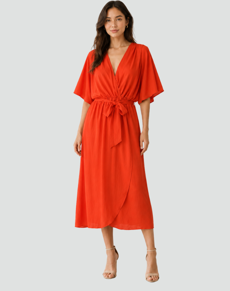 Women's Wrap Midi Dress – Tie Waist Occasion Style