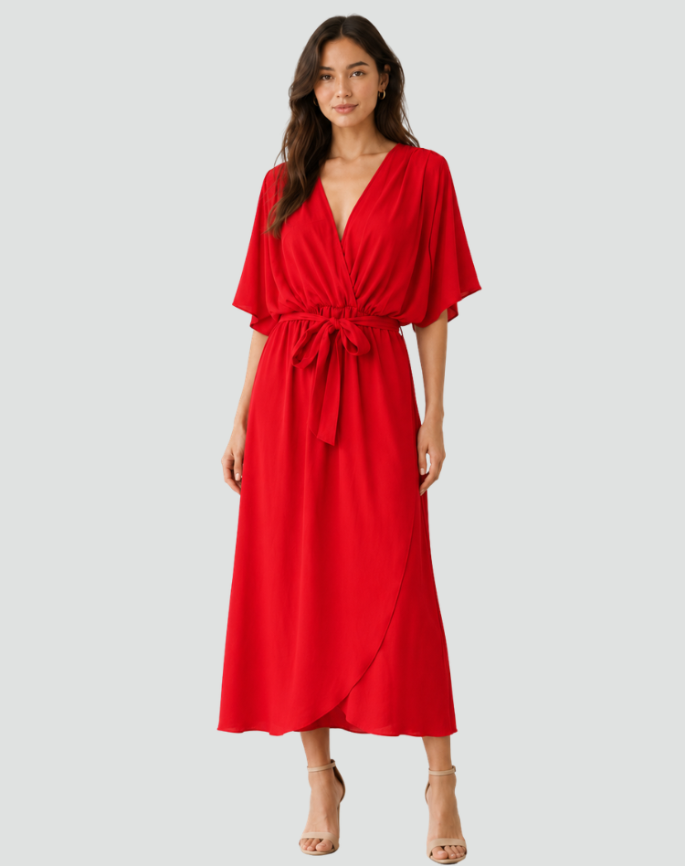 Women's Wrap Midi Dress – Tie Waist Occasion Style