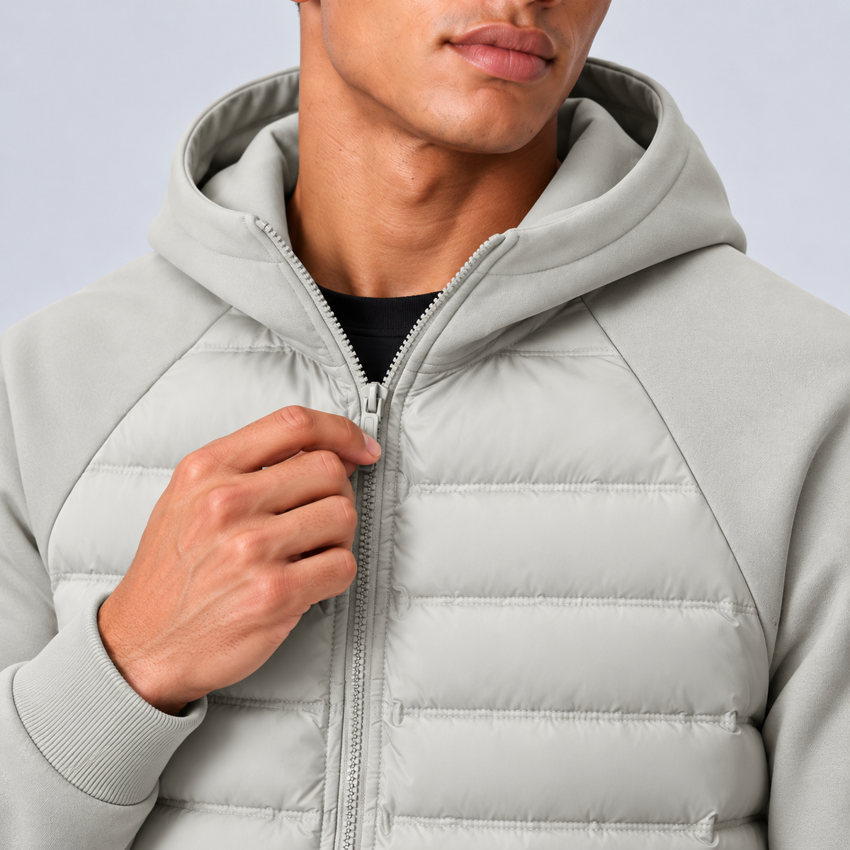 Men's Hooded Quilted Jacket – Padded Hybrid Style
