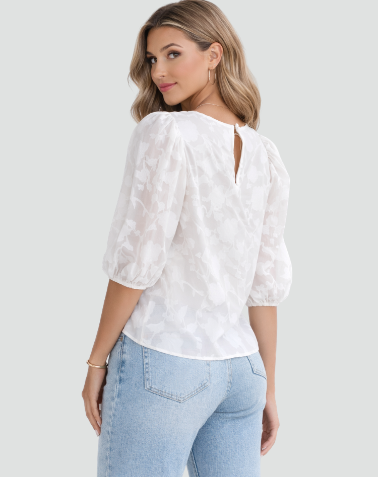 Women's Floral Blouse – 3/4 Puff Sleeve Elegant Design